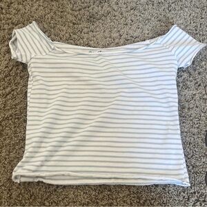 Brandy Melville Light Blue and White Striped Off-Shoulder Crop Top